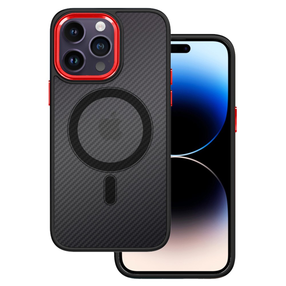 Husa Carbon Magnetica TelProtect pentru Iphone 15 Pro Negru-Rosu - 1 | YEO